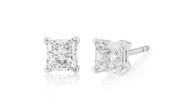 1.00 carat GIA graded D, VVS princess cut diamond earrings