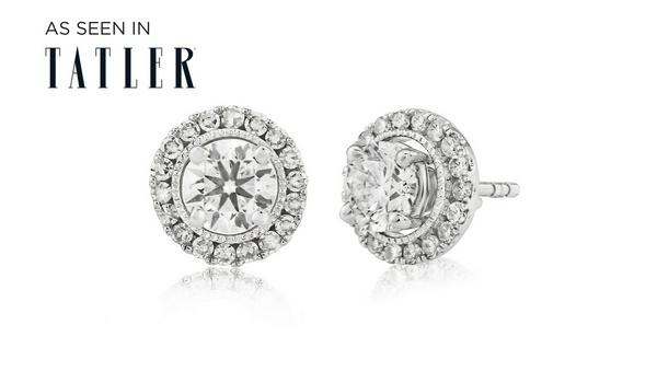House of Huxley diamond halo earring jackets with brilliant cut diamond earrings as seen in Tatler