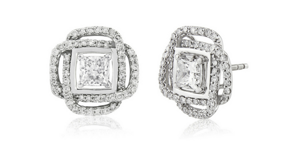 Square diamond earring jackets with 1 carat solitaire diamond earrings