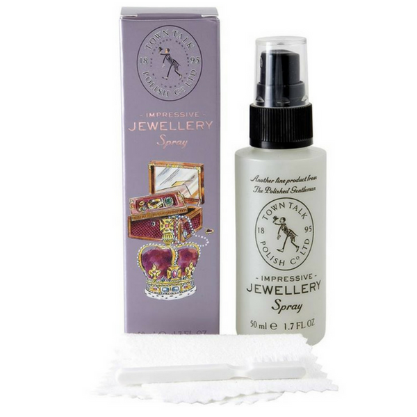 Town Talk Polish impressive jewellery sparkle spray, microfibre polishing cloth and tongs